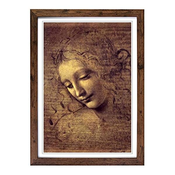 Grande Scatola Arte incorniciata Stampa di Leonardo da Vinci la Scapigliata Design | Wall Art Foto, Decorazione per Cucina, Soggiorno, Camera da Letto, corridoio, Noce, A2/62,2 x 45,7 cm/62 x 45 cm